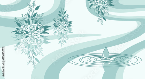 Abstract Floral Water Drop Ripple Vector Art