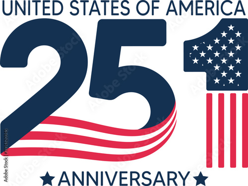 United States of America 251st Anniversary Logo Vector with American Flag Design