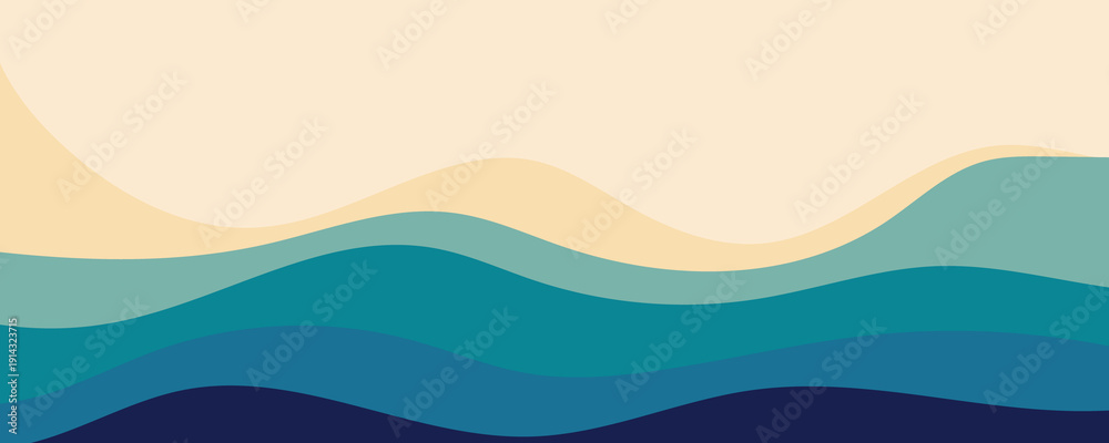 Fototapeta premium Abstract layered blue teal beige wave background illustration