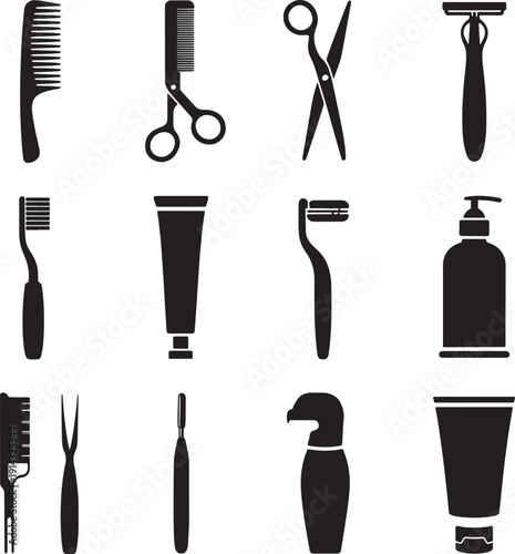 Twelve Black Icons for Barber Hair Salon and Personal Hygiene Products