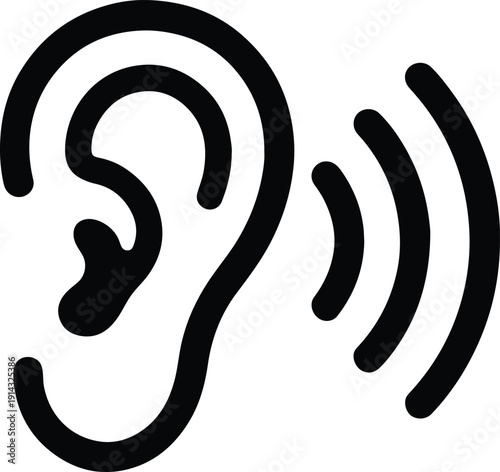 Ear with Sound Waves Icon Minimal Hearing Symbol