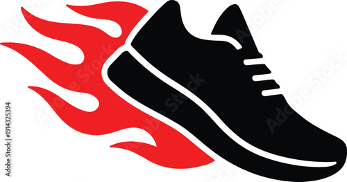 Running Shoe with Speed Flame Trail Bold Vector Illustration
