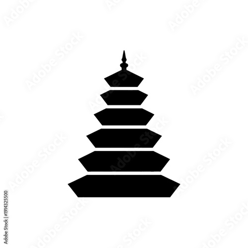 Abstract pagoda tower icon vector, black and white geometric silhouette for asian landmark concept