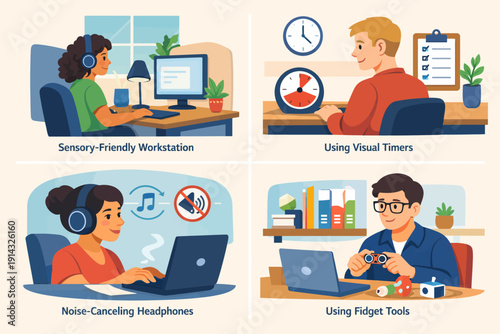 Tips for Creating a Focus-Friendly Workspace Sensory Stations, Timers, Noise Cancelling, and Fidget Toys