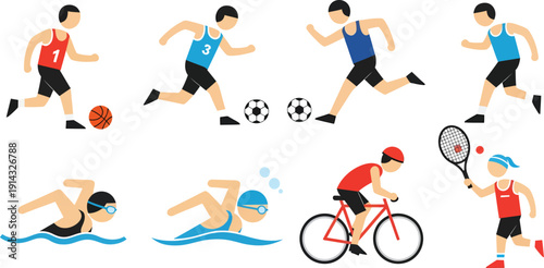 Multisport athletes in various disciplines in action