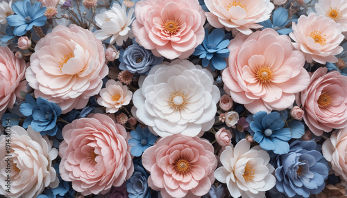 Elegant Floral Watercolor Background with Soft Pink Roses and Blue Flowers