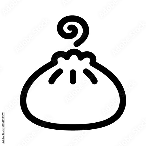 Steamed bun baozi icon vector, black and white minimalist silhouette for asian food concept