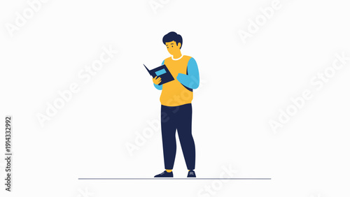 Young man reading a book, flat design, modern illustration, education concept