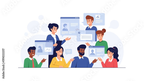 Diverse team collaborating online, virtual meeting, digital communication concept