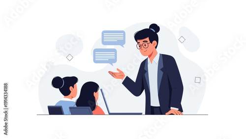 Teacher explaining to students, communication, learning, education concept