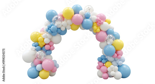 Pastel balloon arch garland for baby shower birthday party decoration isolated on transparent background