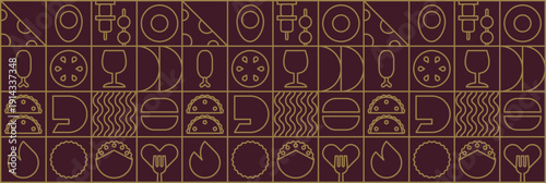 Retro fast food pattern with geometric delivery line style.