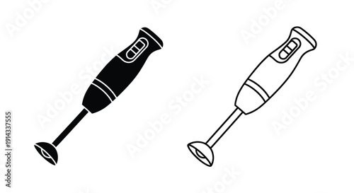 Two black immersion blender outlines presented in a minimalist silhouette