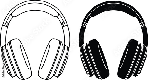 Headphones illustration, over‑ear design, wireframe outline, silhouette style, audio equipment, music accessory, modern headset, sound device, graphic comparison