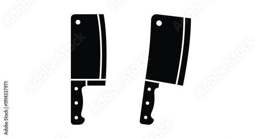 Two black cleaver knives displayed against a white background silhouette