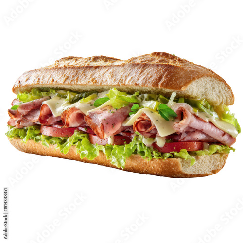Freshly Made Submarine Sandwich with Meats and Vegetables