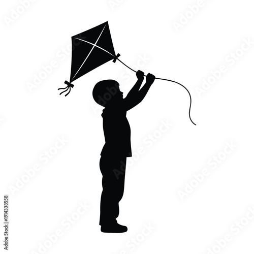 Minimalist Illustration of a Child Holding a Kite String in Joyful Play.