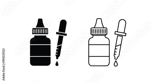 Four bottle and dropper icons in a simple dark style silhouette