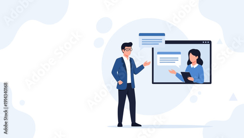 Online communication, remote meeting, video call, business chat, teamwork concept