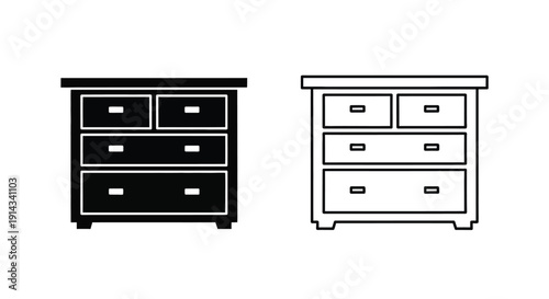 Two black and white chest of drawers icons simple silhouette