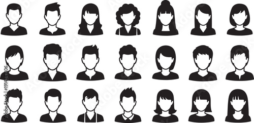 A diverse group of people with varying hairstyles and facial features