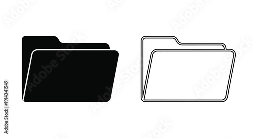 Two folder icons one dark and one light in a flat style silhouette