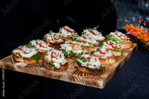 Chicken Caesar Bruschetta. Buffet. Catering