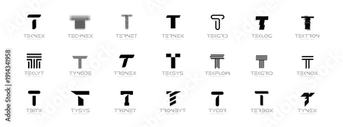 Technology Logo Set Letter T Monogram Collection Letters, Techno Startup Signs, Geometric Style Symbols, Modern Creative Logos Design for Tech Startup Business Digital Transformation. Vector Logotype