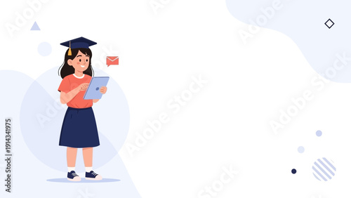 Student in Graduation Cap Using Tablet, Education and Technology Concept