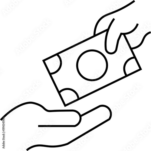 Donation icon set. Hands giving money cash, charity fundraising, volunteer support and generosity. Editable outline vector icons on transparent background