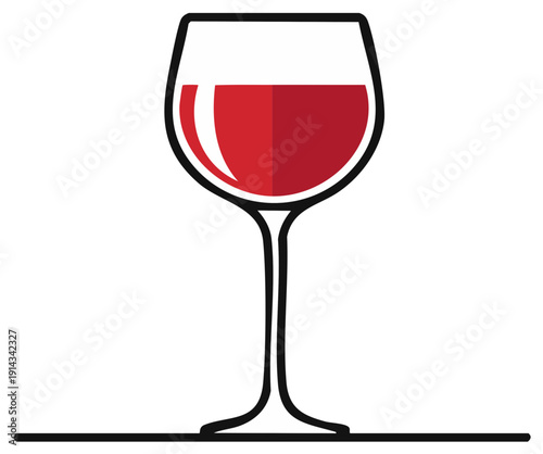 Red wine in glass vector drawing. Alcoholic drink illustration. Minimalistic wineglass graphic design. Modern wine icon.