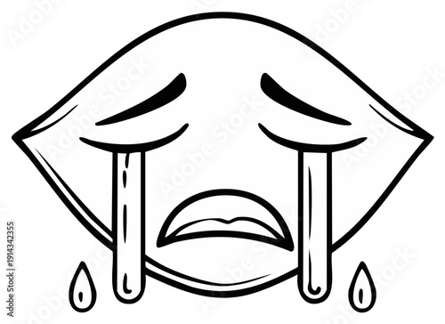Crying cartoon pillow face drawing with tears expressing sadness and despair