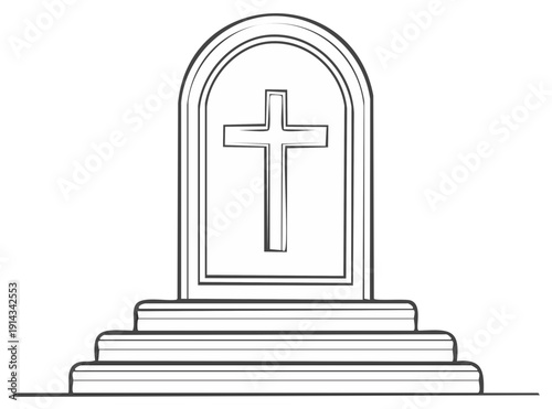 Christian cross etched into a tombstone monument with steps