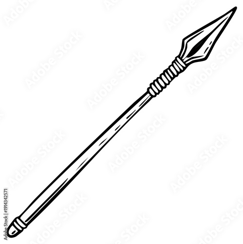 Hand drawn style spear ancient hunting tool and combat weapon illustration