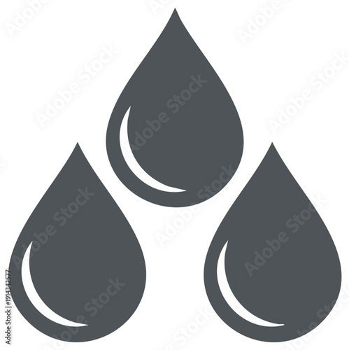 Three Gray Water Drops Vector Graphic Illustration on White Background
