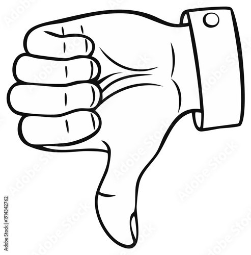 Black and white illustration of a hand giving a thumbs down gesture