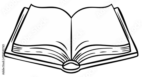 Open book with blank pages and a simple outline drawing style