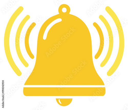 Ringing notification bell golden illustration for urgency and awareness alert symbol. Vector icon of alarm.