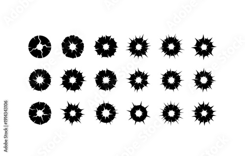 Set of silhouette bullet hole designs in various shapes