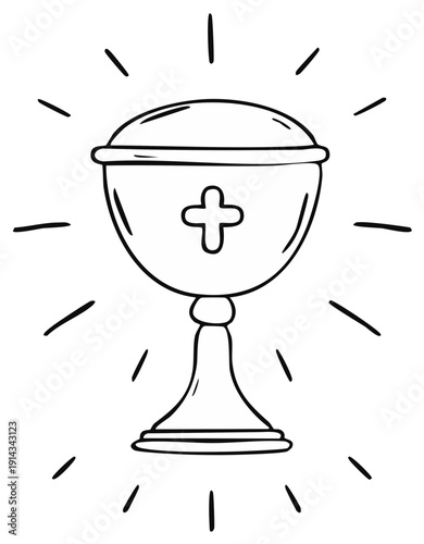 Religious Chalice with Cross Symbol Radiating Light
