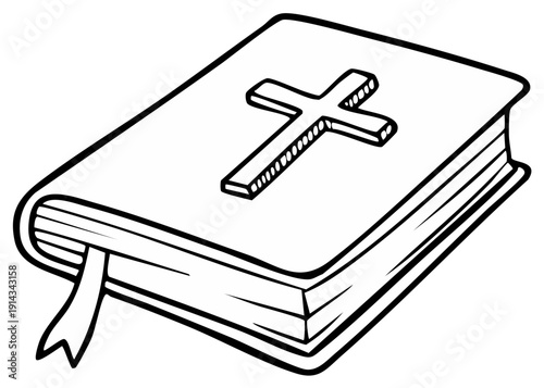 Closed book with cross symbol and bookmark, religious concept illustration