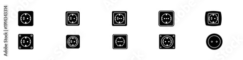 Set of different electrical plug and socket outlines on white background