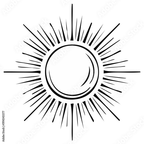 Black and White Sunburst Symbol Design Simple Celestial Shape