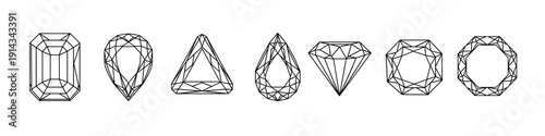 Geometric gemstone outline collection featuring various diamond shapes