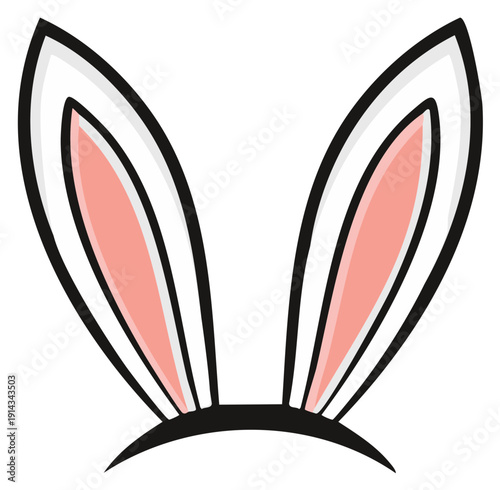 Stylized white rabbit ears with black band design for festive costume party or spring event