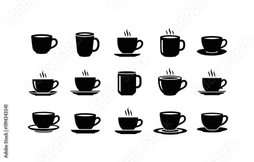 Wallpaper Mural Silhouette collection of coffee cups and mugs with steam on white background Torontodigital.ca