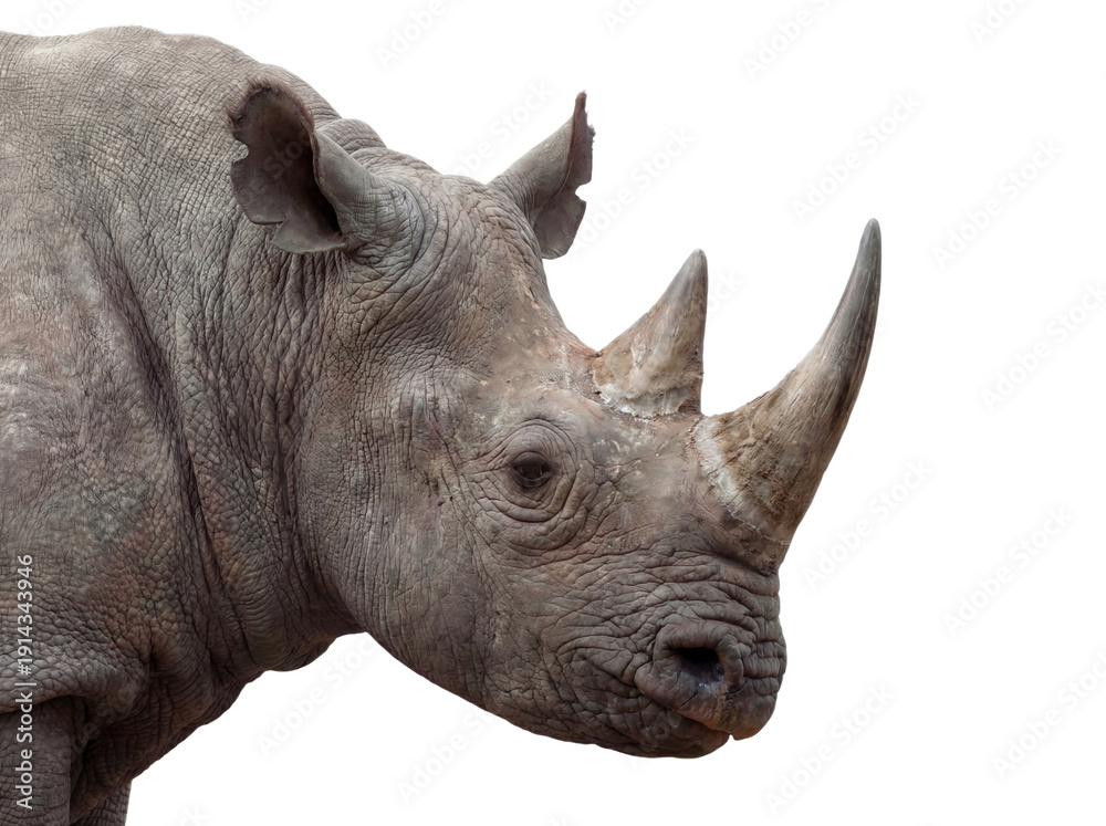Obraz premium Rhino portrait, closeup isolated on transparent background (PNG) 