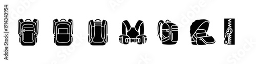 Backpack silhouette collection in black and white for outdoor exploration