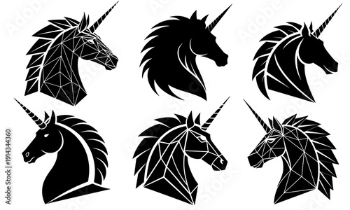 Black Unicorn Vector Icon – Minimalist Unicorn Head Logo SVG