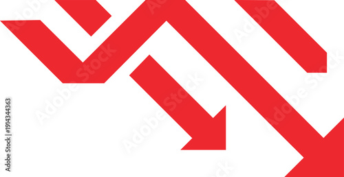 red downward trending zigzag arrows layered decline chart graphic for business loss finance recession and stock market crash design